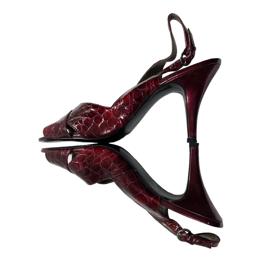 Liz Claiborne Heels Brooke Open Toe Womens 9M Garnet Croc Leather Slingback NWOB - Picture 5 of 10